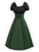 Grün 1940er Farbblock Schnürung Kleid