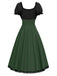 Grün 1940er Farbblock Schnürung Kleid