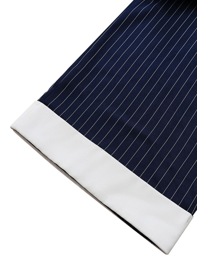 Blau 1930er Streifen Revers Jumpsuit