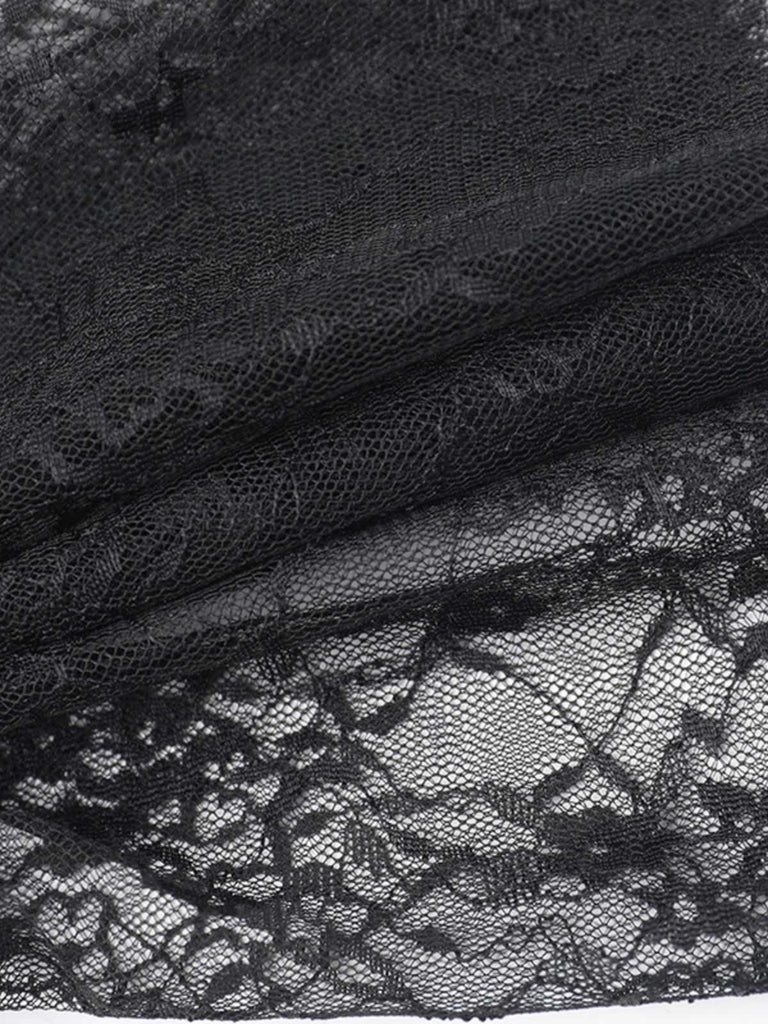 2PCS Schwarz 1960er Spitze Cover-Up & Geschwollen Kleid