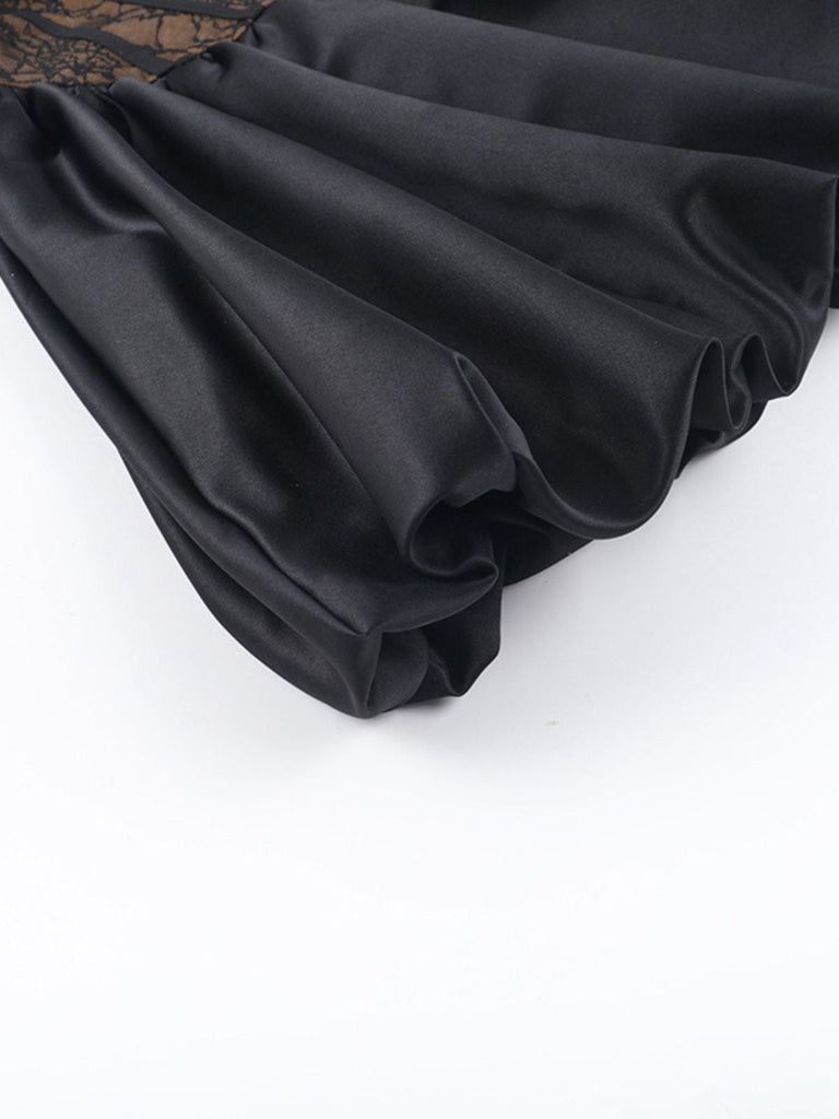 2PCS Schwarz 1960er Spitze Cover-Up & Geschwollen Kleid