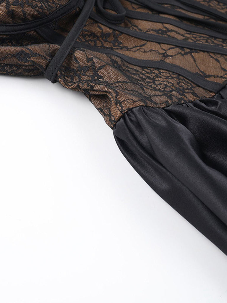 2PCS Schwarz 1960er Spitze Cover-Up & Geschwollen Kleid