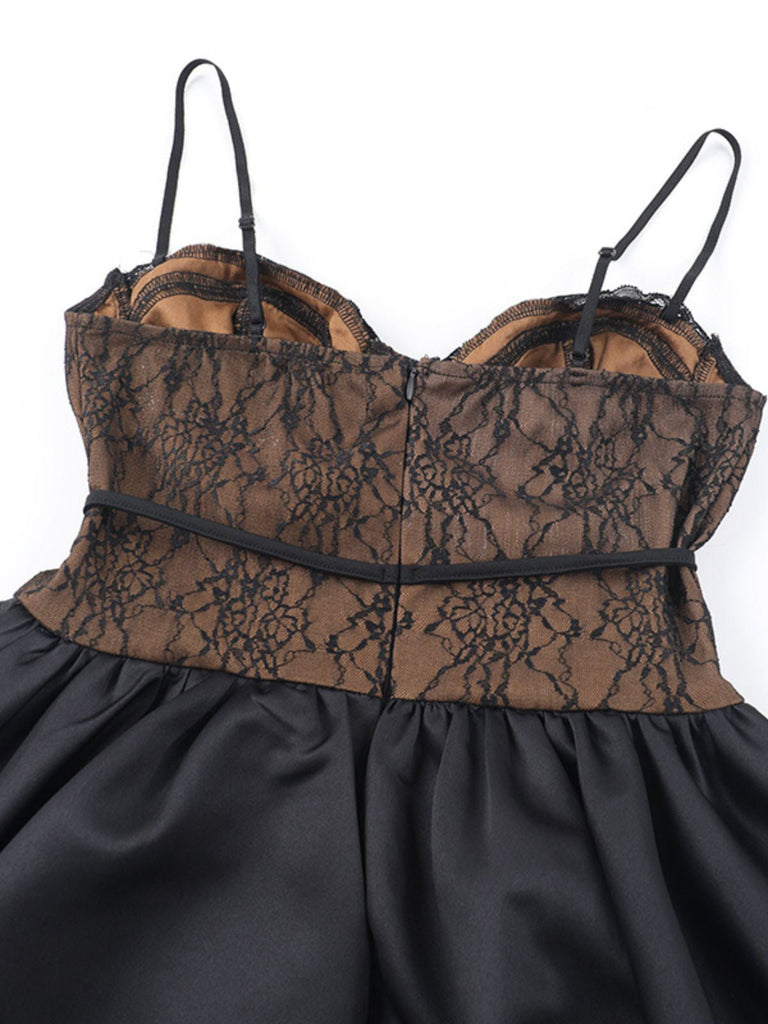 2PCS Schwarz 1960er Spitze Cover-Up & Geschwollen Kleid