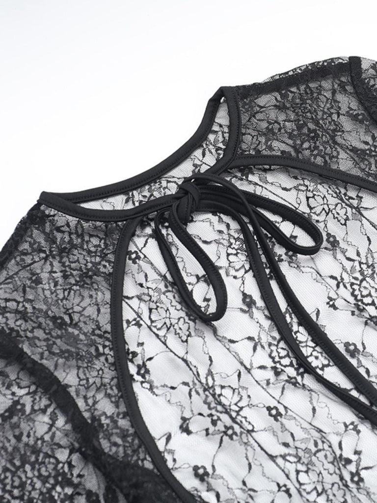 2PCS Schwarz 1960er Spitze Cover-Up & Geschwollen Kleid