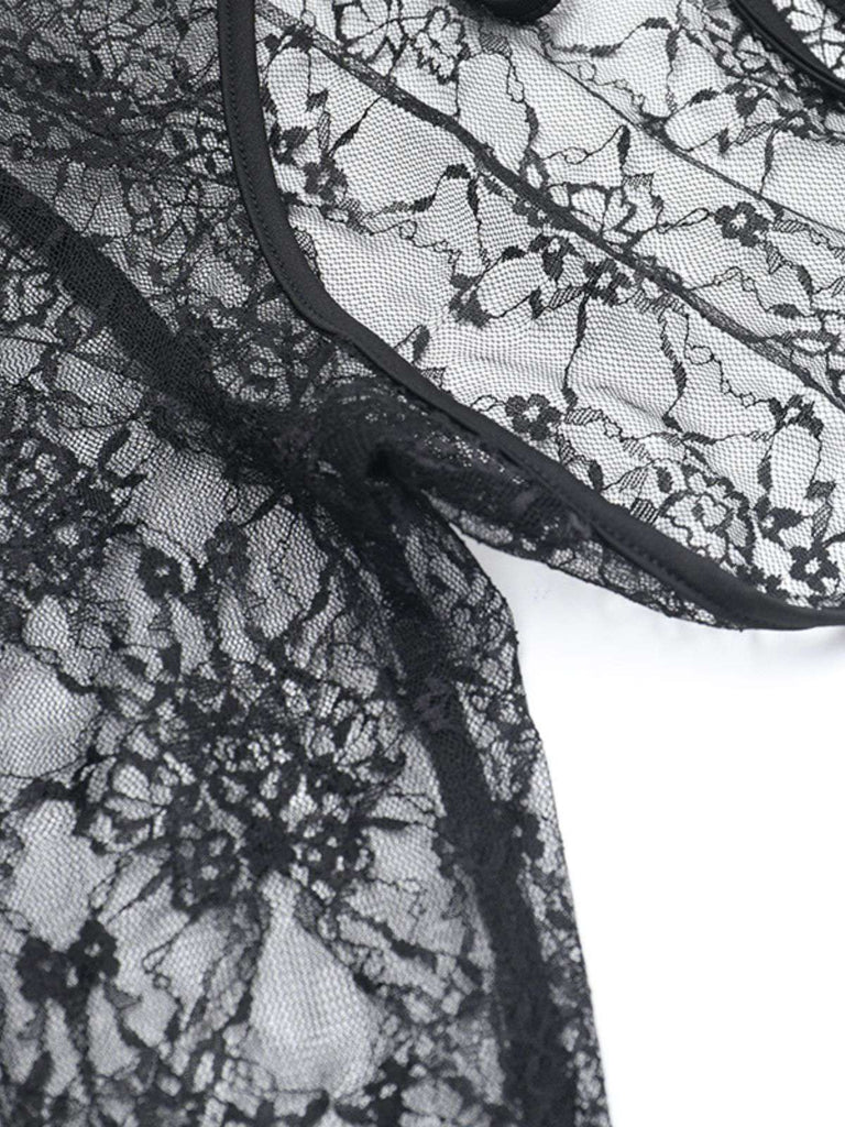 2PCS Schwarz 1960er Spitze Cover-Up & Geschwollen Kleid