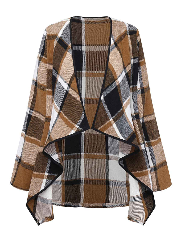 Khaki 1950er Plaid Langarm Irregulär Jacke