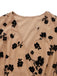 Beige 1930er Beflockt Blumen Netz V-Ausschnitt Kleid
