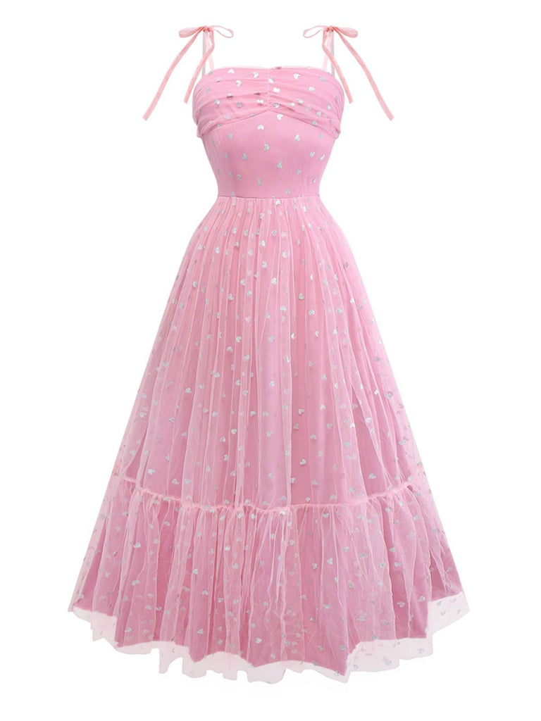 1930er Herz Silberfolie Tüll Spaghetti Träger Abschlussball Kleid