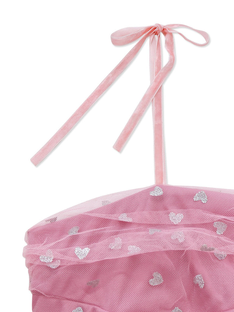 1930er Herz Silberfolie Tüll Spaghetti Träger Abschlussball Kleid