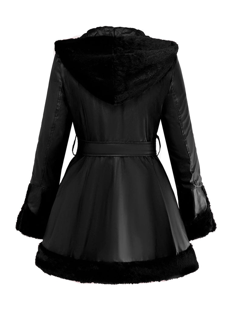 1950er Leder Pelzkragen Mantel Mit Kapuze