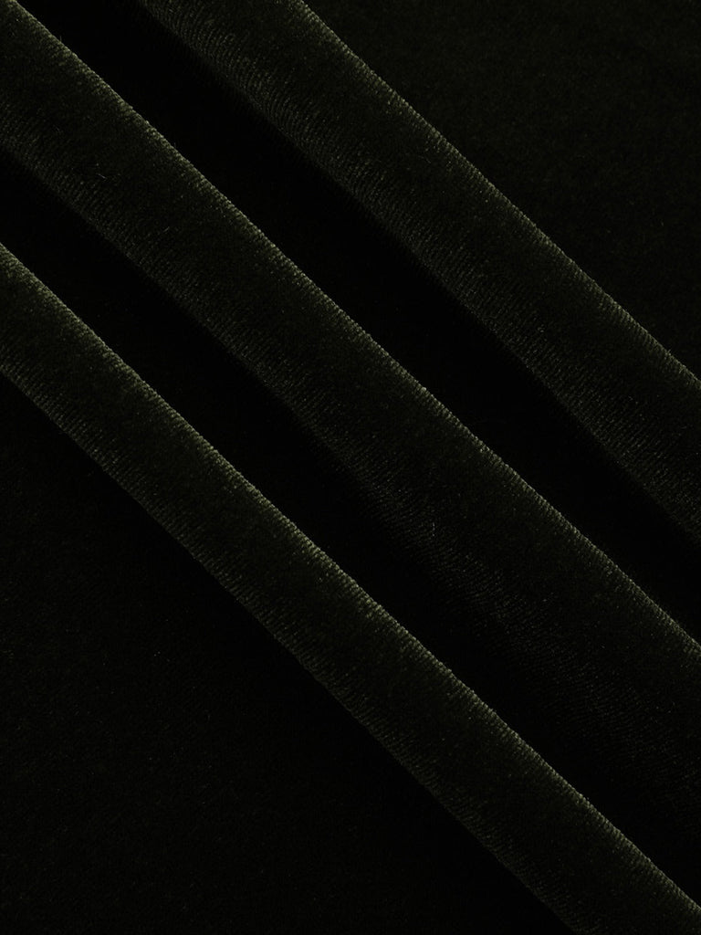 Grün 1940er Samt Tief-V Puffärmel Gerüschtes Kleid