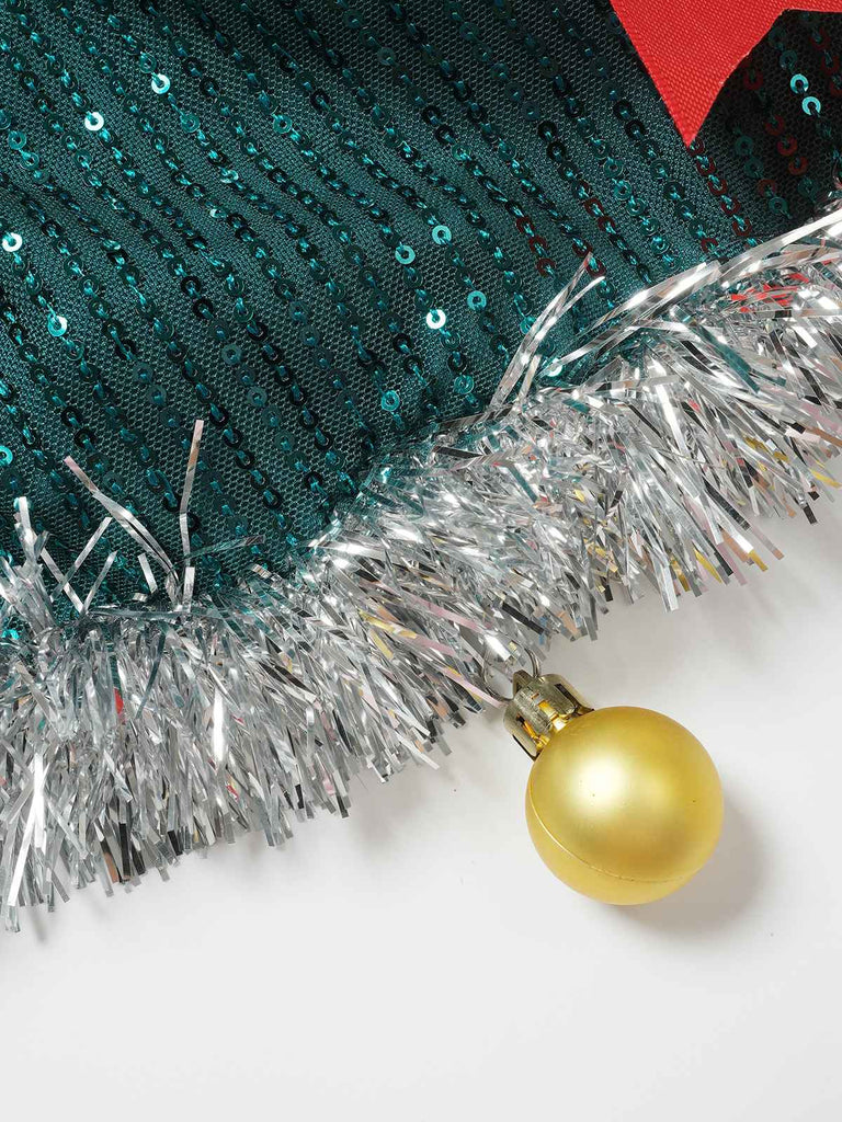 Grün 1960er Bogen & Weihnachten Glocke Pailletten Kleid