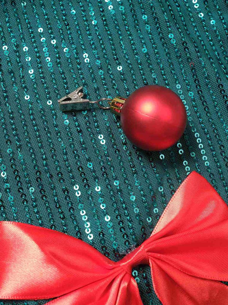 Grün 1960er Bogen & Weihnachten Glocke Pailletten Kleid