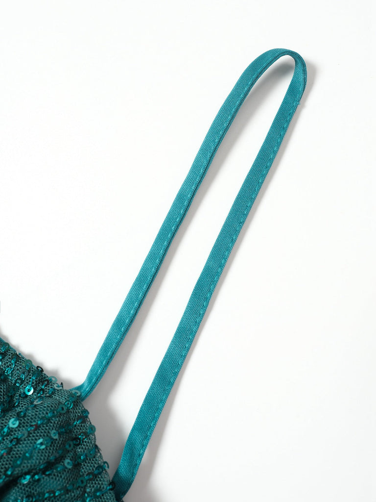 Grün 1960er Bogen & Weihnachten Glocke Pailletten Kleid