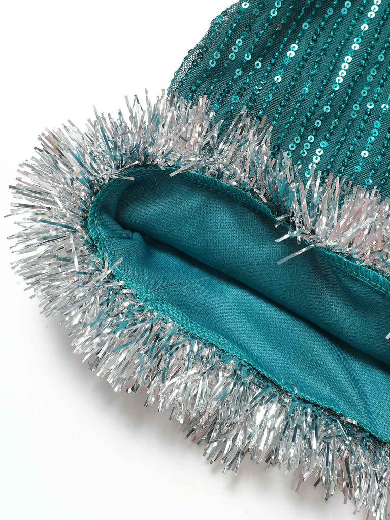 Grün 1960er Bogen & Weihnachten Glocke Pailletten Kleid