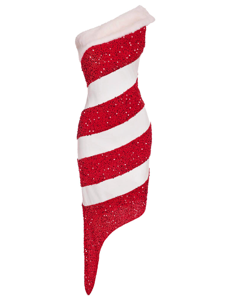 Grün 1960er Weihnachten Zuckerstange Off-Shoulder Kleid