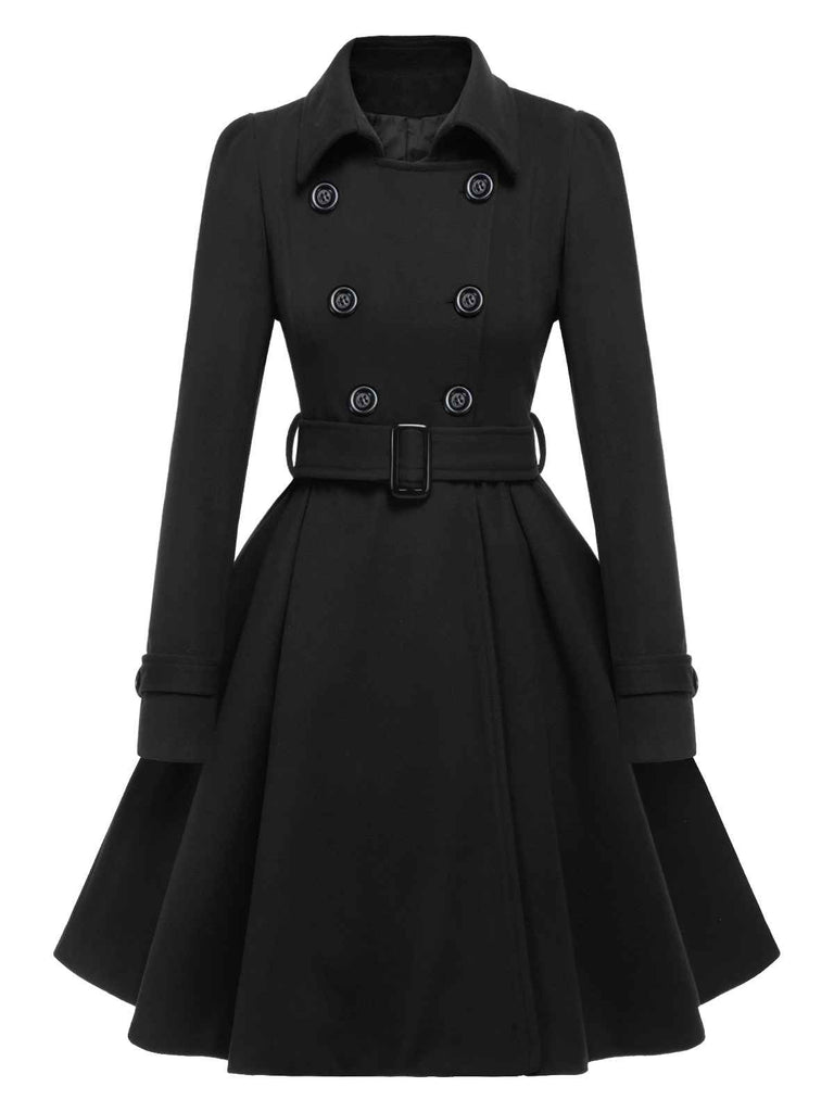 Braun 1950er Solide Farbe Revers Schmaler Mantel