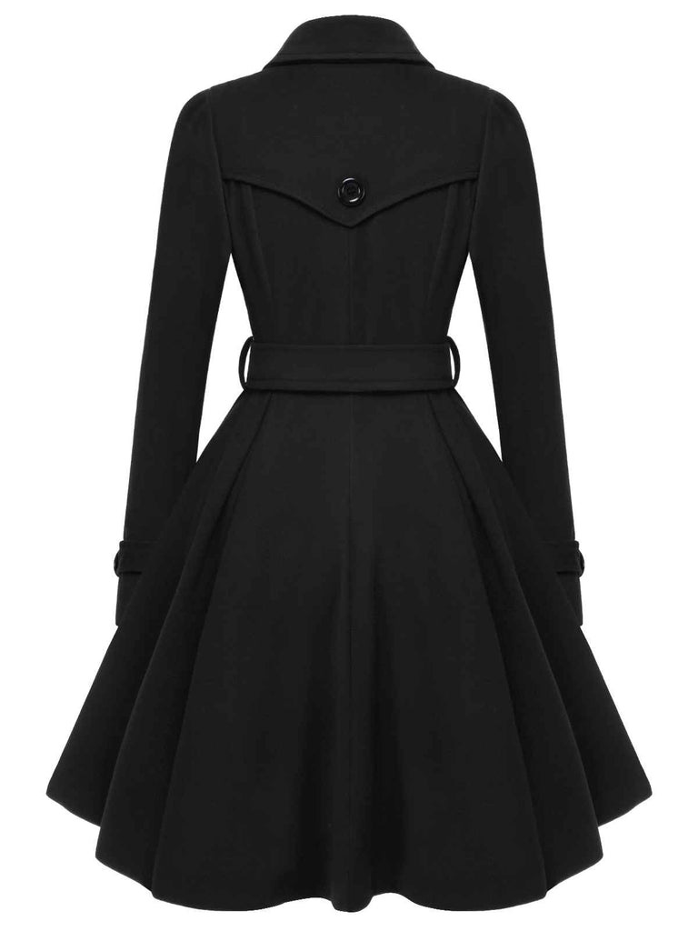 Braun 1950er Solide Farbe Revers Schmaler Mantel