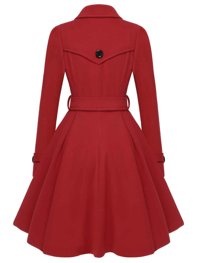 Braun 1950er Solide Farbe Revers Schmaler Mantel