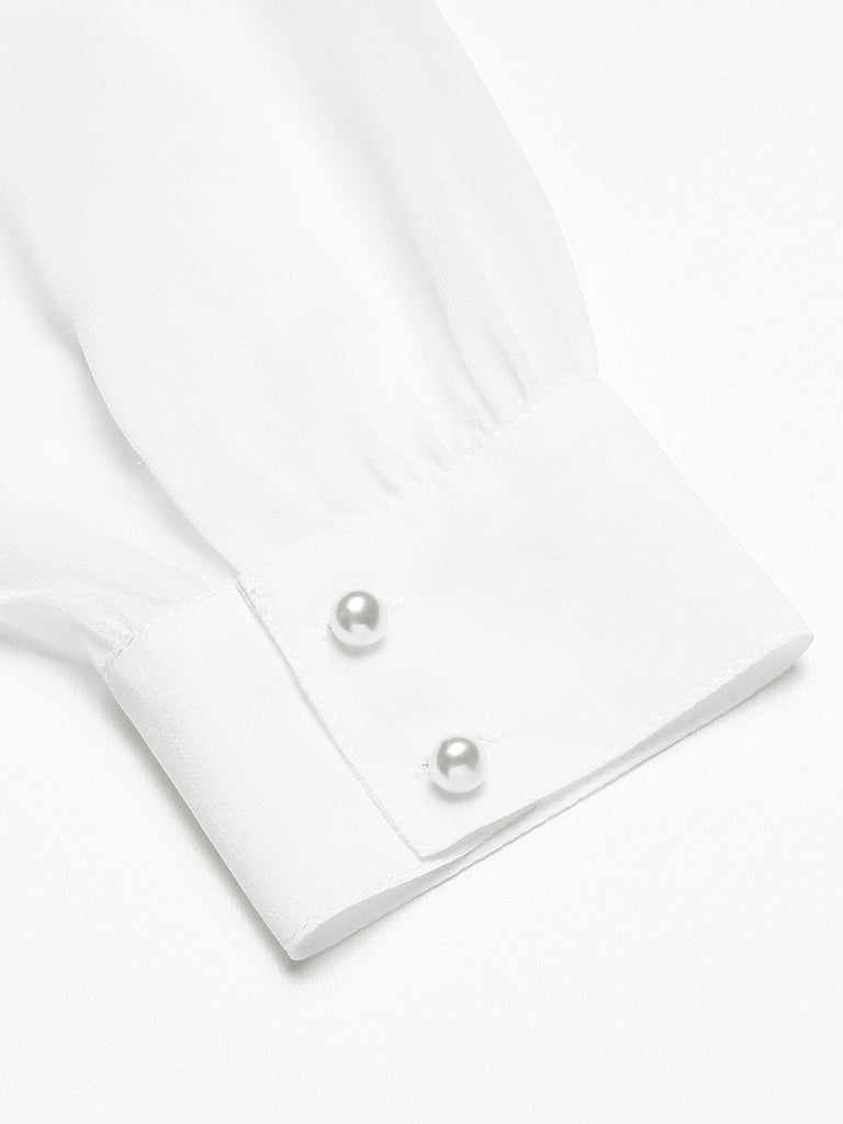 2PCS 1940er Satin Puffärmel Bluse & Glen Plaid Overall Hose