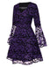 Lila 1960er Fledermäuse Masche Glockenärmel Kleid
