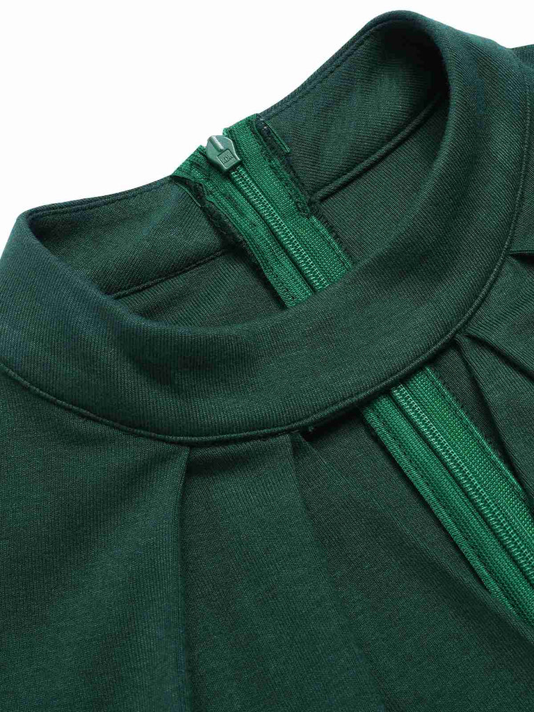 Grün 1930er Plaid Schlüssellochhals Jumpsuit