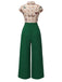 Grün 1930er Krawattenhals Plaids Schmetterlinge Jumpsuit
