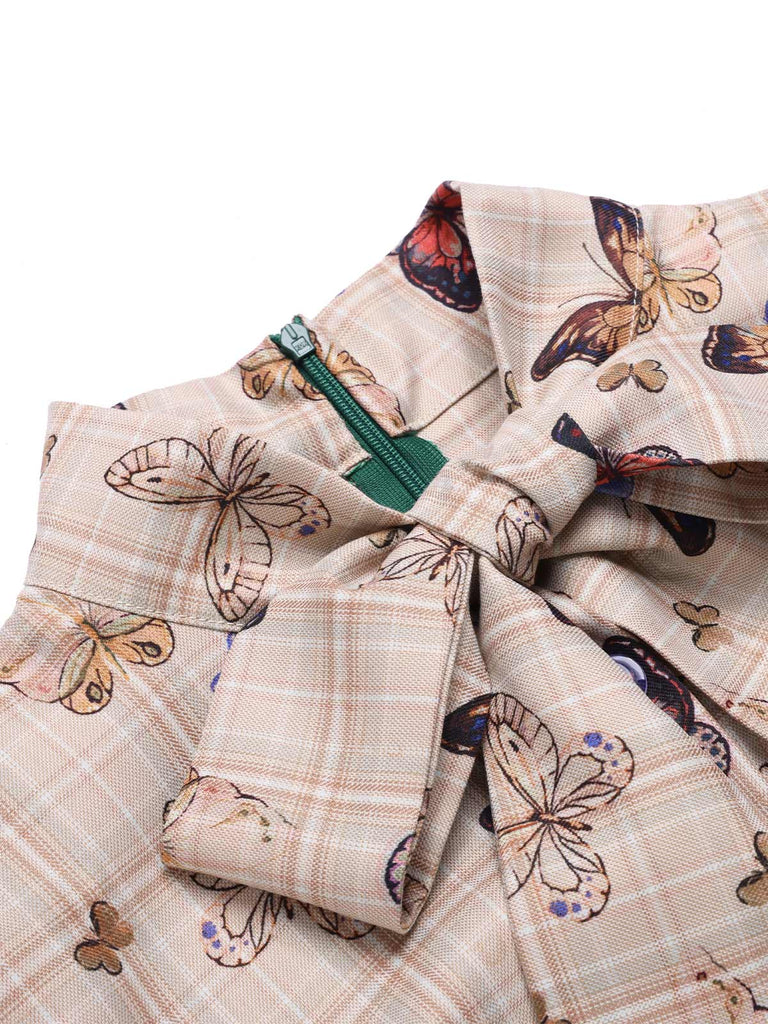 Grün 1930er Krawattenhals Plaids Schmetterlinge Jumpsuit