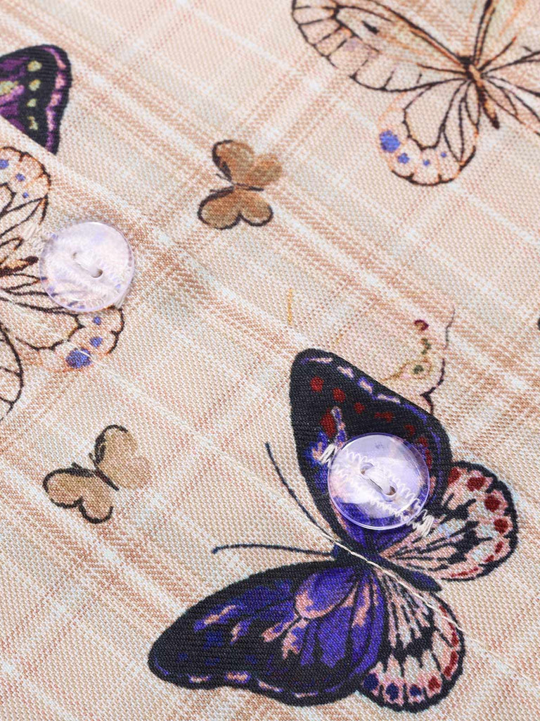 Grün 1930er Krawattenhals Plaids Schmetterlinge Jumpsuit