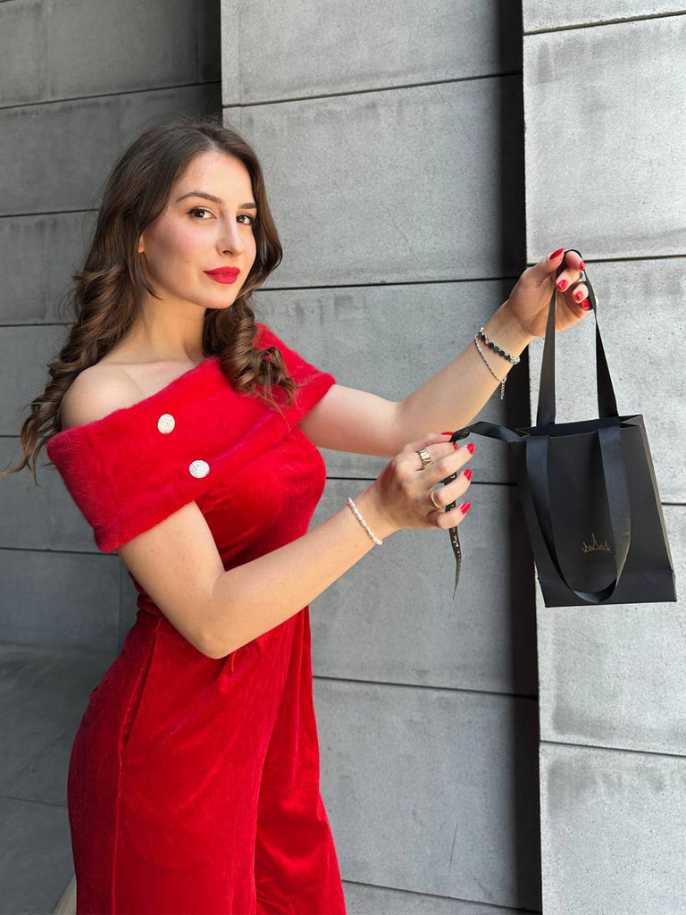 Rot 1950er Samt Schulterfrei Taste Jumpsuit