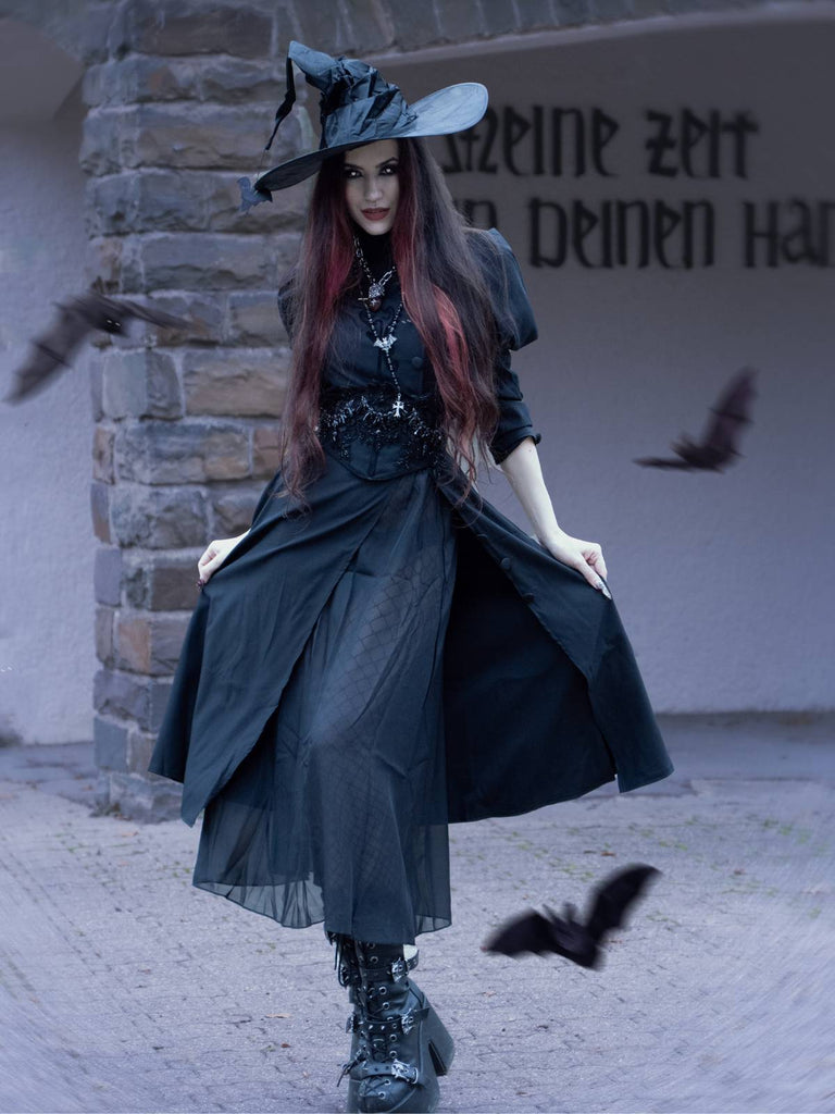 Schwarz 1940er Gothic Wicked-Inspiriert Elphaba Blumen Hexenkleid