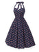 Blau 1950er Halter Spitze Baumwolle Blumen Kleid