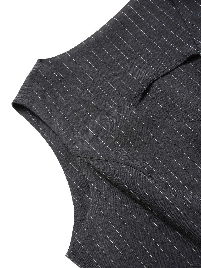 2PCS Weinrot 1960er Nadelstreifen Top & Plissiertes Rock