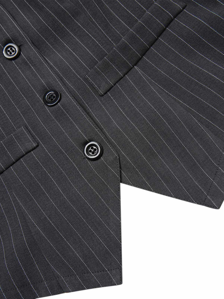 2PCS Weinrot 1960er Nadelstreifen Top & Plissiertes Rock