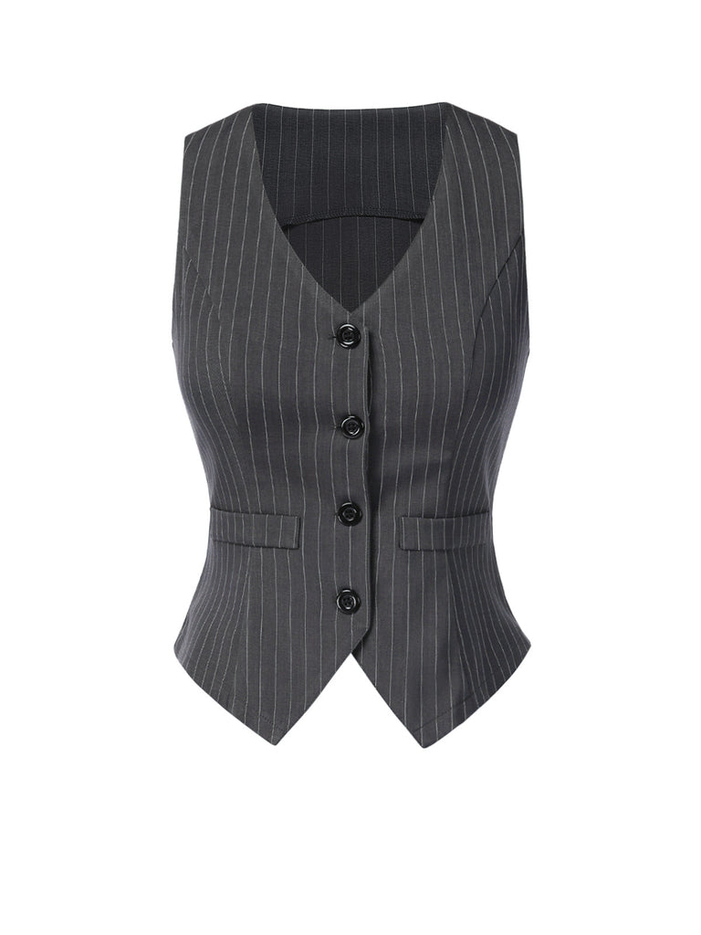 2PCS Weinrot 1960er Nadelstreifen Top & Plissiertes Rock