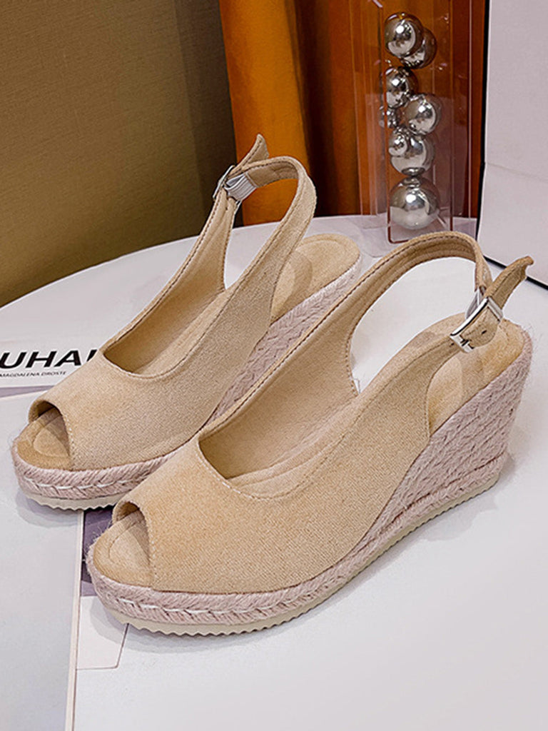 Beige Vintage Peep Zehe Slingback Keil Sandalen