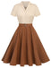 Khaki Grün 1950ER Patchwork V-Ausschnitt Kurzarm Swing Kleid