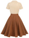 Khaki Grün 1950ER Patchwork V-Ausschnitt Kurzarm Swing Kleid