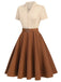 Khaki Grün 1950ER Patchwork V-Ausschnitt Kurzarm Swing Kleid