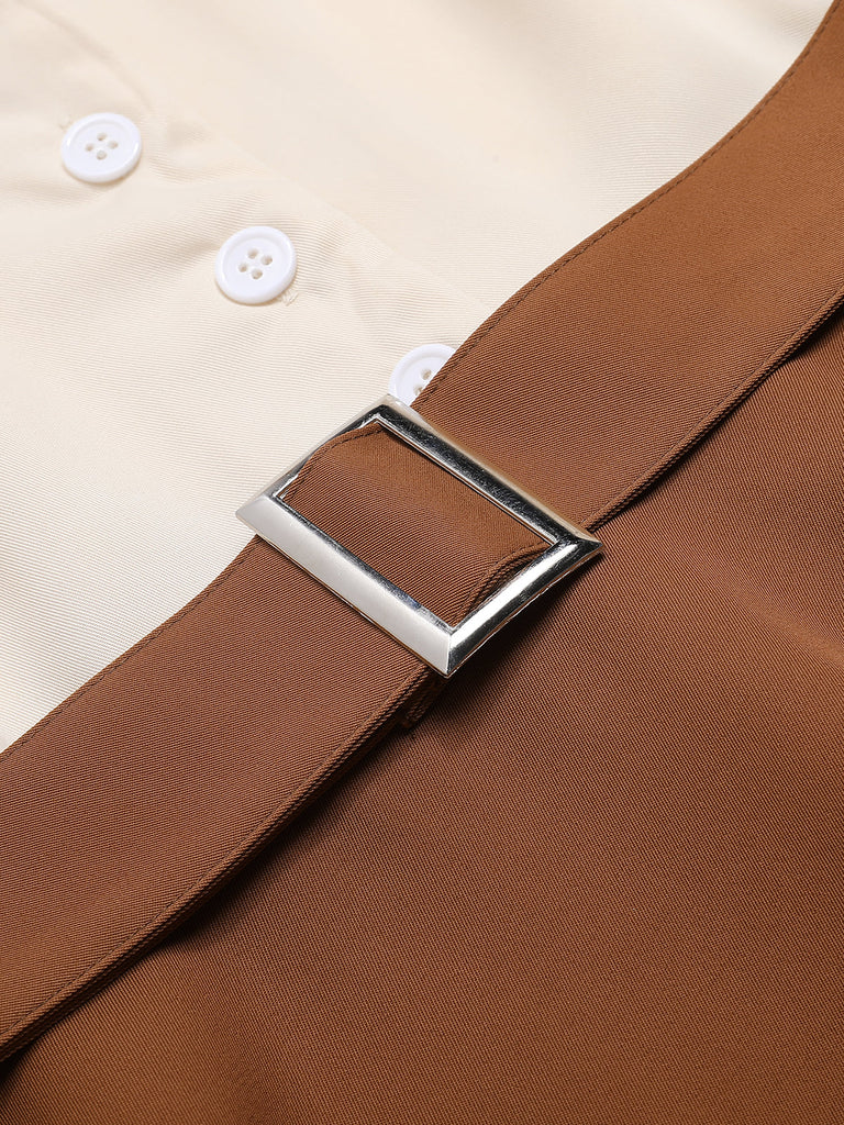Khaki Grün 1950ER Patchwork V-Ausschnitt Kurzarm Swing Kleid