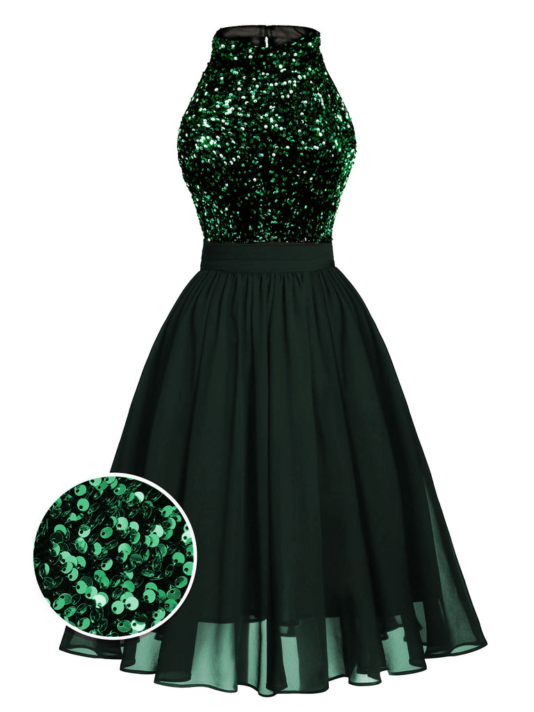 Rot 1950er Glitzer Patchwork Kleid