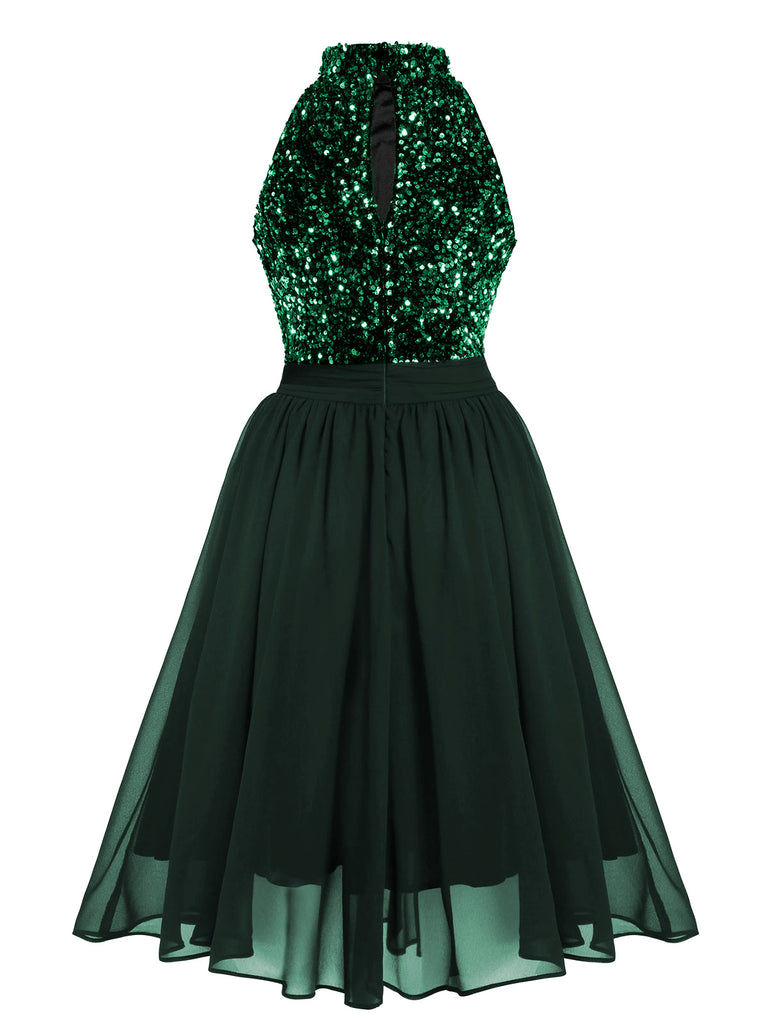 Rot 1950er Glitzer Patchwork Kleid