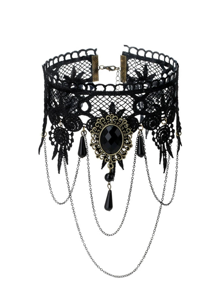 Rote Rose Gothic 3D Rose & Stickerei Spitze Choker Halskette