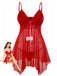 Rot 1970er Sheer Babydoll Unterwäsche Set Mit Pompon