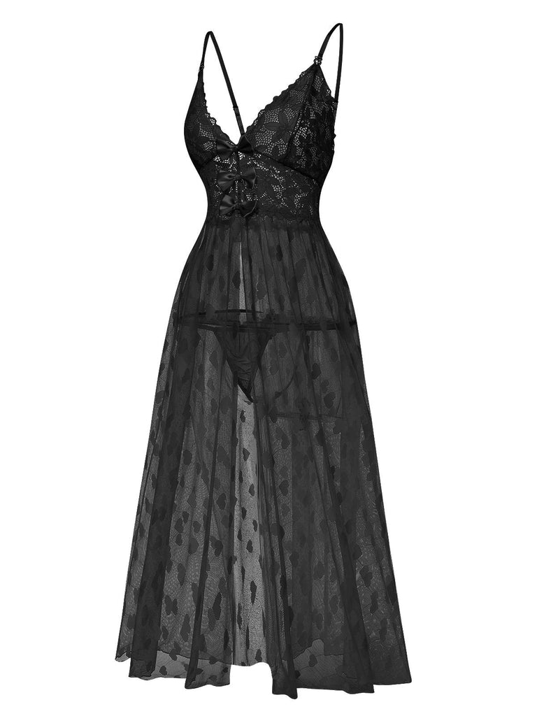 1930er Herz Dot Spitze Spaghettiträger Nachthemd