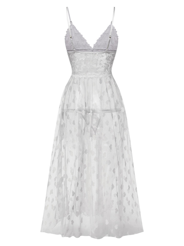 1930er Herz Dot Spitze Spaghettiträger Nachthemd