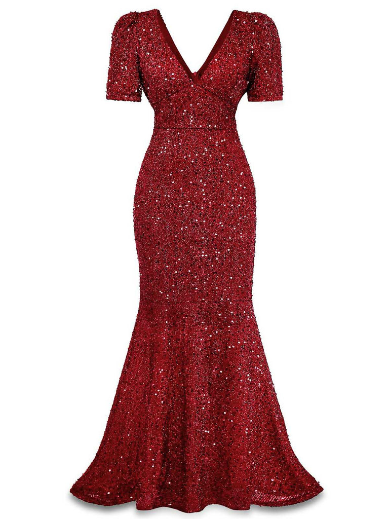1930er Pailletten Bogen Maxi Meerjungfrauen Kleid