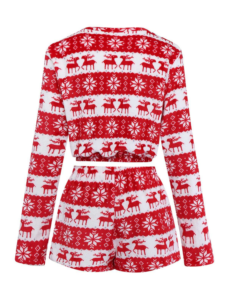 Rot 1960er Weihnachten Rentier-Korallenfleece Pyjama