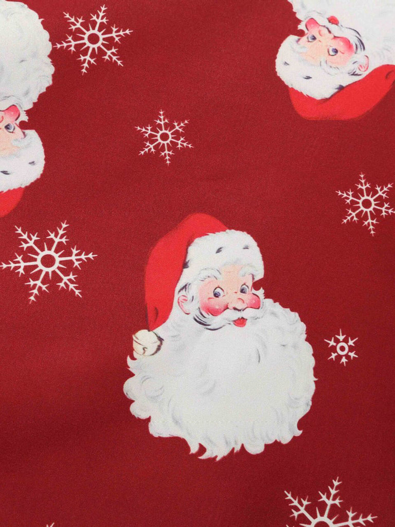 Rot 1950er Santa Claus V-Ausschnitt Gürtel Kleid