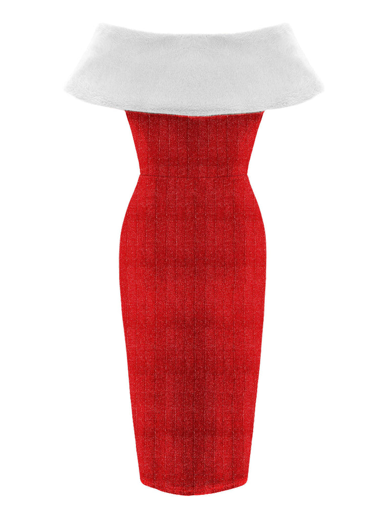 Rotes 1960er Plüschschleifen-Bleistiftkleid mit Umhang